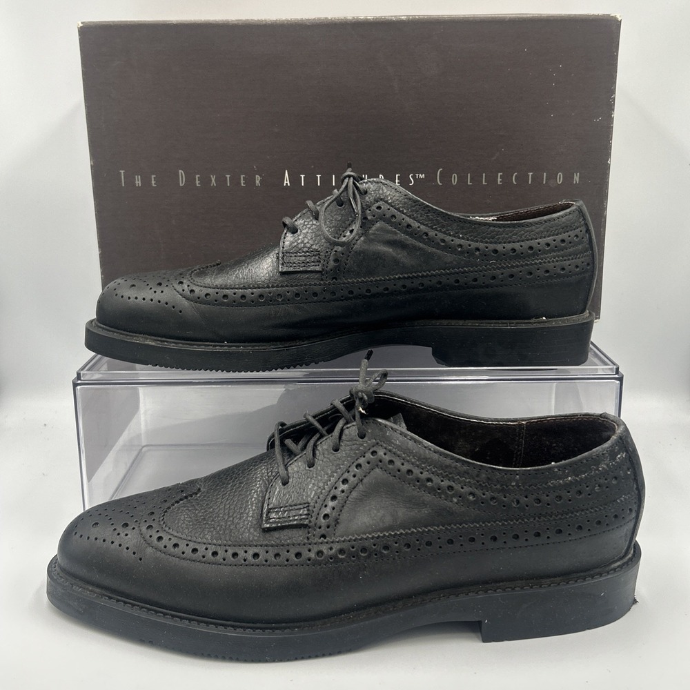 Dexter USA Heston C-139-1 Wingtip Black Burnished Leather 9.5 Oxford Shoes W/box